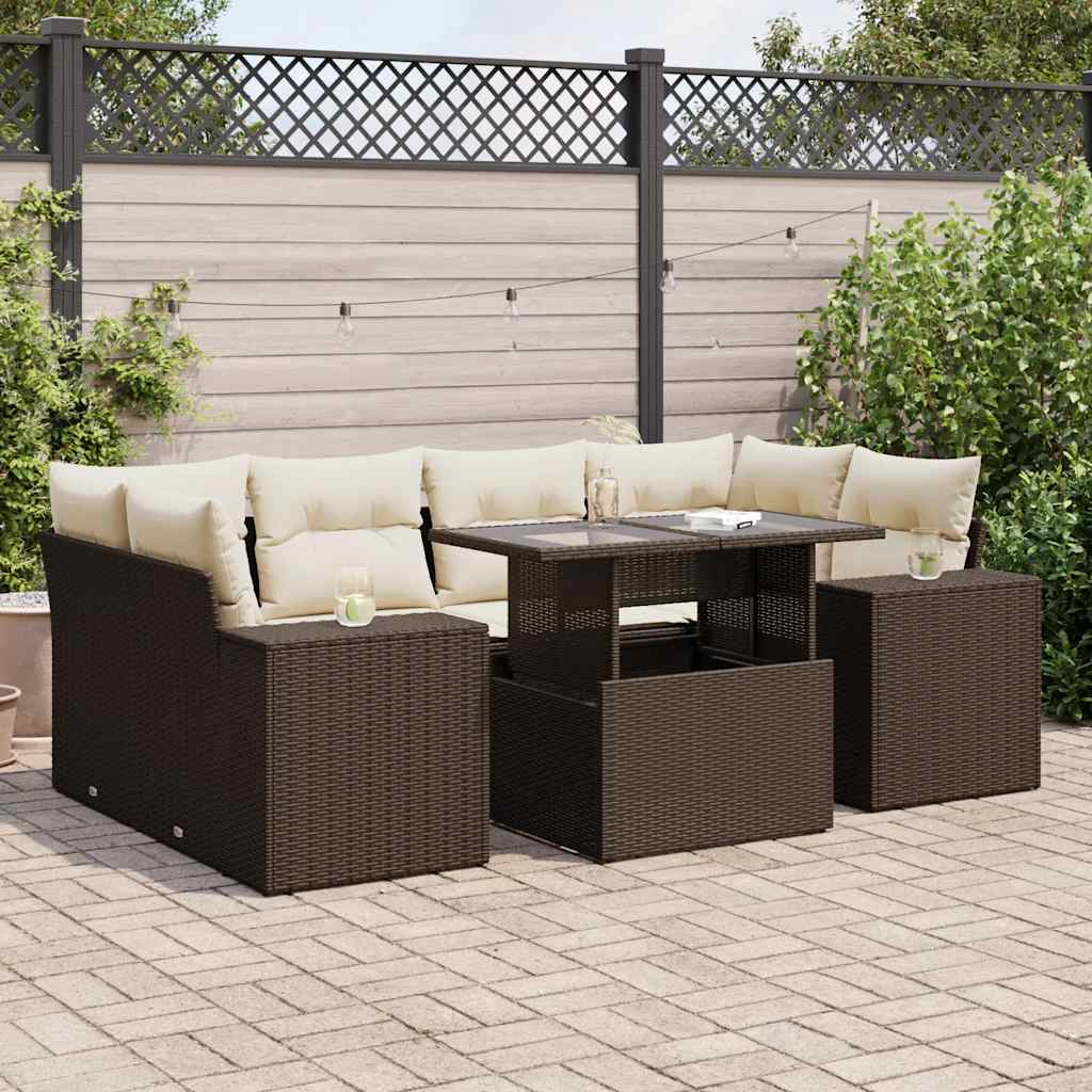 Set Divani da Giardino 7 pz con Cuscini Marrone in Polyrattan - homemem39