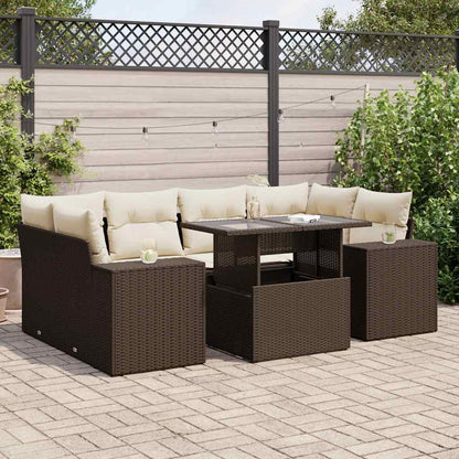 Set Divani da Giardino 7 pz con Cuscini Marrone in Polyrattan - homemem39