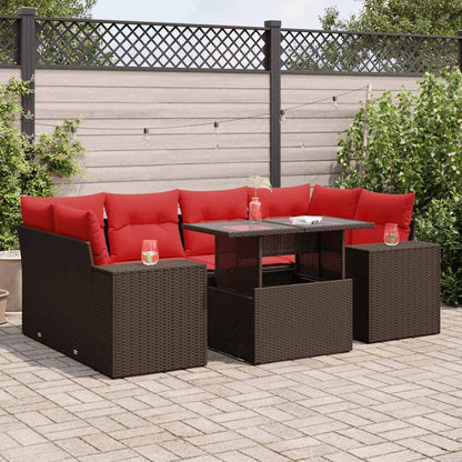 Set Divani Giardino 7 pz con Cuscini Marrone Polyrattan