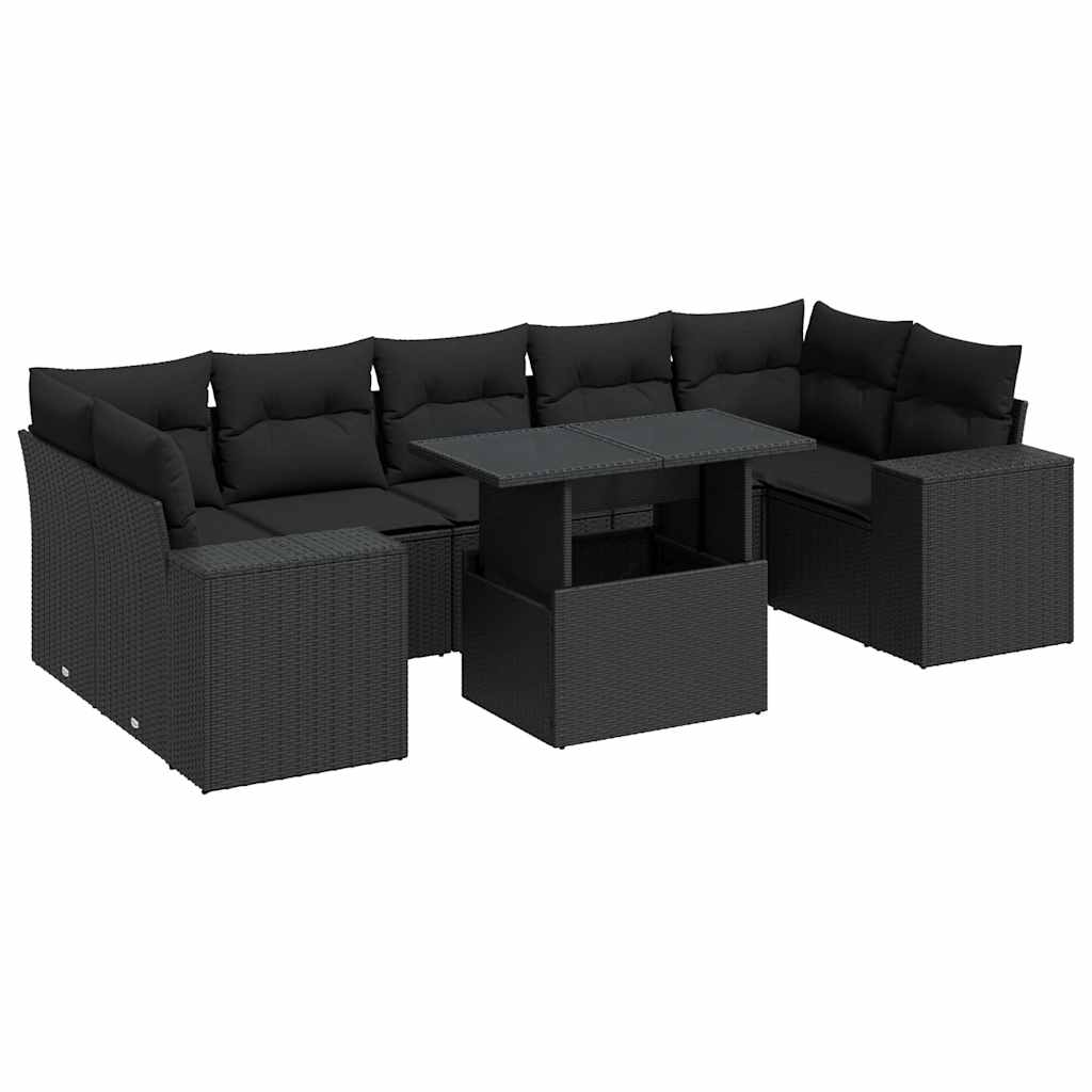 Set Divani da Giardino con Cuscini 8 pz Nero in Polyrattan - homemem39