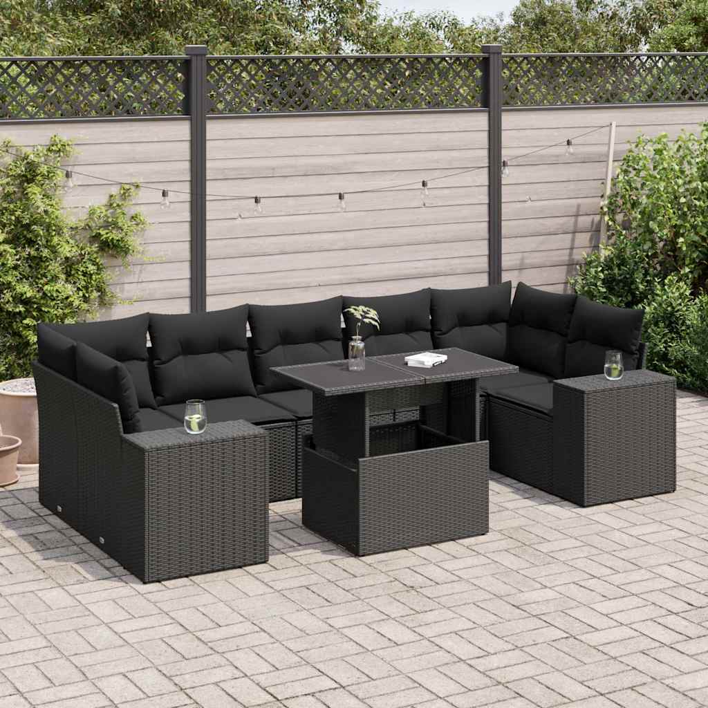 Set Divani da Giardino con Cuscini 8 pz Nero in Polyrattan - homemem39