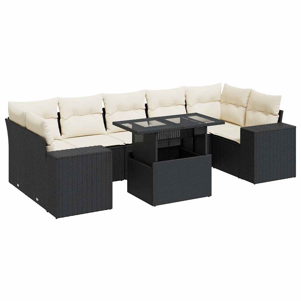 Set Divani da Giardino con Cuscini 8 pz Nero in Polyrattan | homemem39