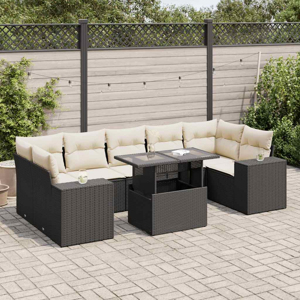 Set Divani da Giardino con Cuscini 8 pz Nero in Polyrattan - homemem39