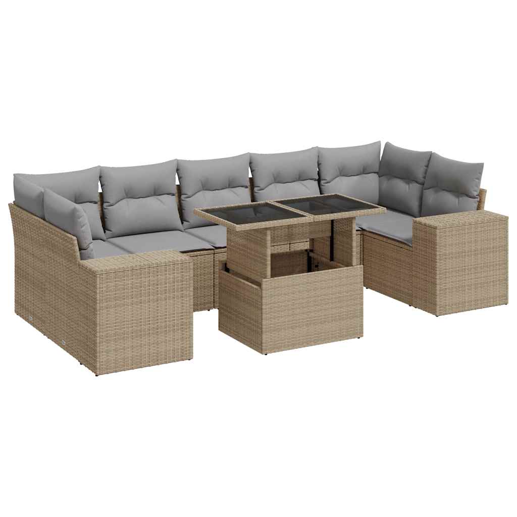 Set Divano da Giardino 8 pz con Cuscini Beige in Polyrattan - homemem39