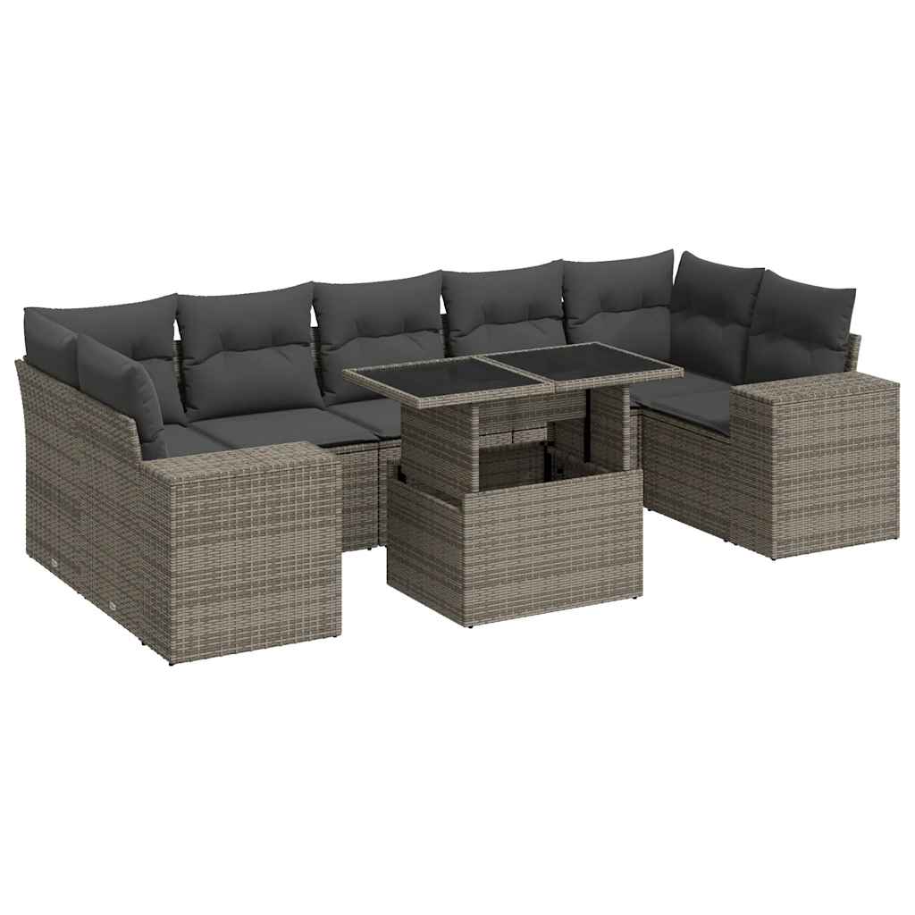 Set Divano da Giardino 8 pz con Cuscini Grigio in Polyrattan | homemem39