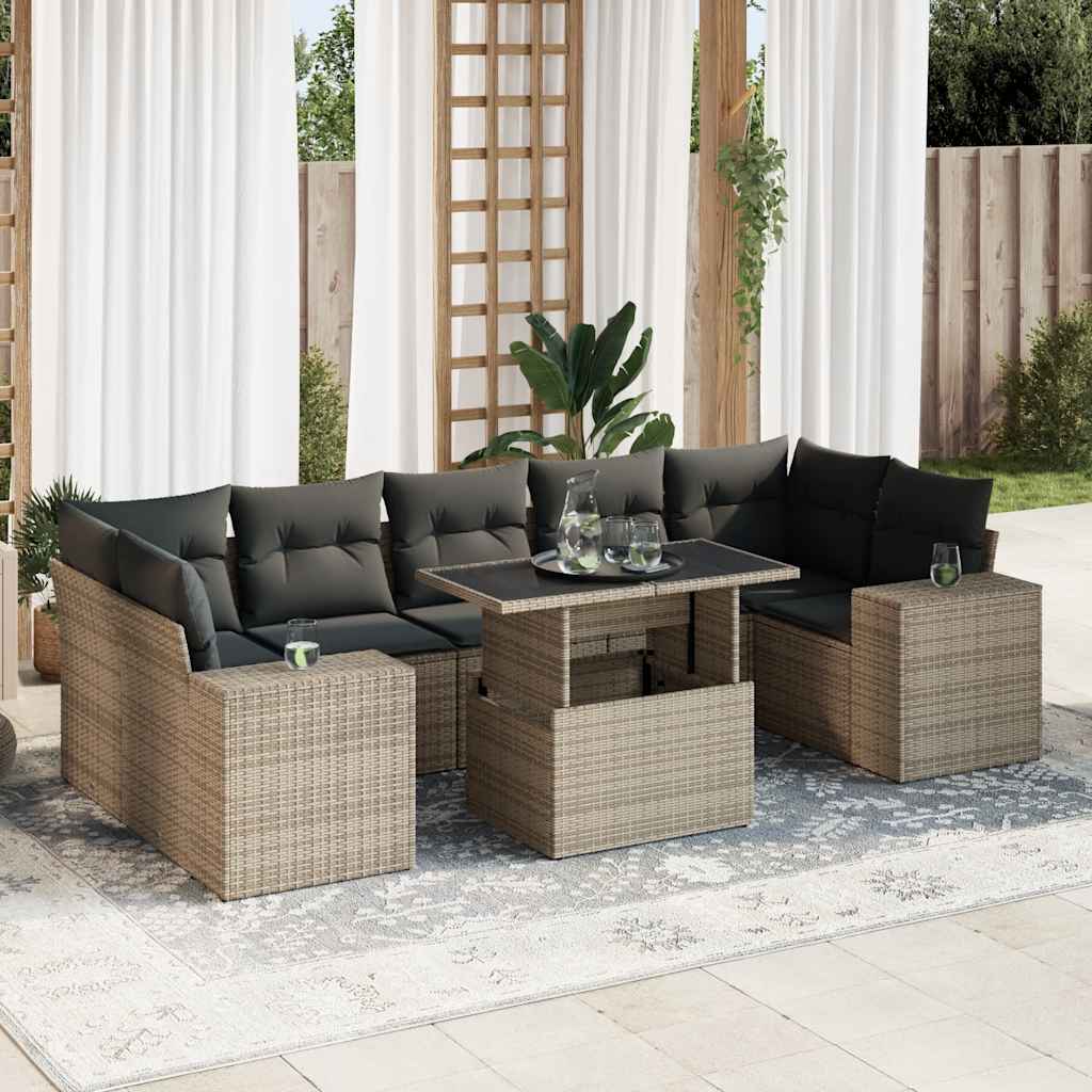 Set Divano da Giardino 8 pz con Cuscini Grigio in Polyrattan | homemem39