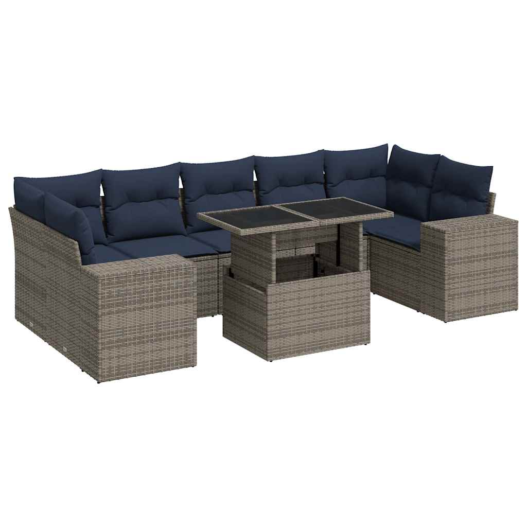 Set Divano da Giardino 8pz con Cuscini Grigio Polyrattan Acacia | homemem39