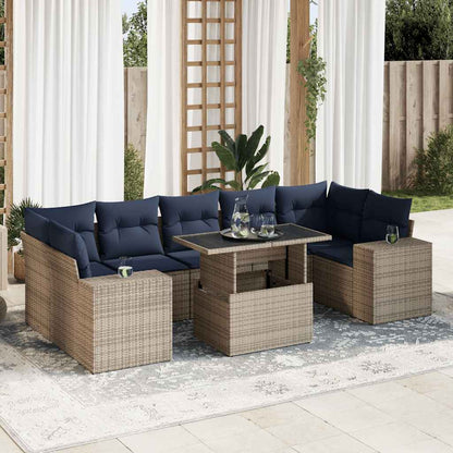 Set Divano da Giardino 8pz con Cuscini Grigio Polyrattan Acacia | homemem39