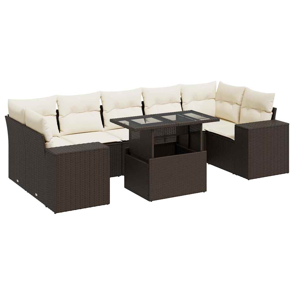 Set Divani da Giardino 8 pz con Cuscini Marrone in Polyrattan | homemem39
