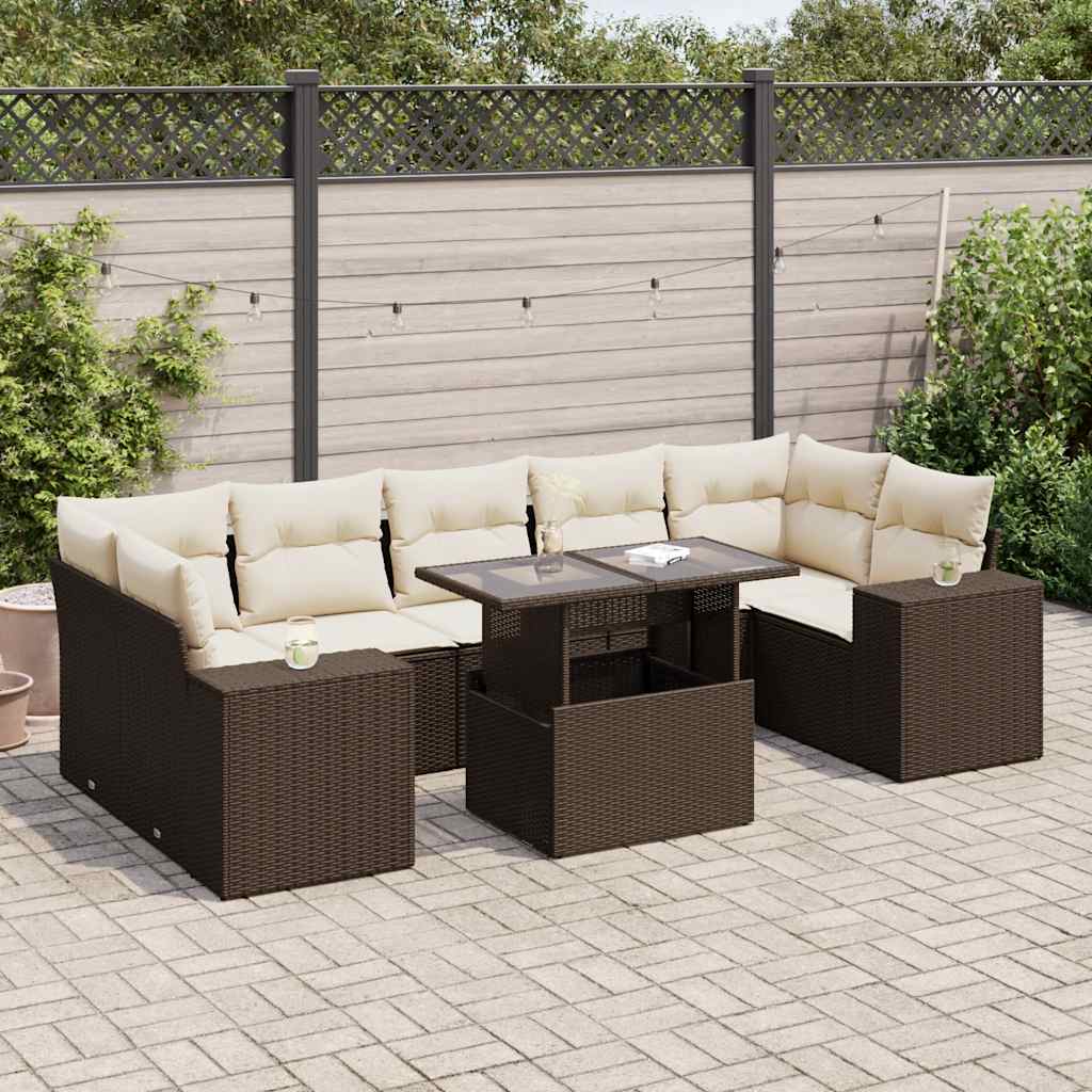 Set Divani da Giardino 8 pz con Cuscini Marrone in Polyrattan | homemem39