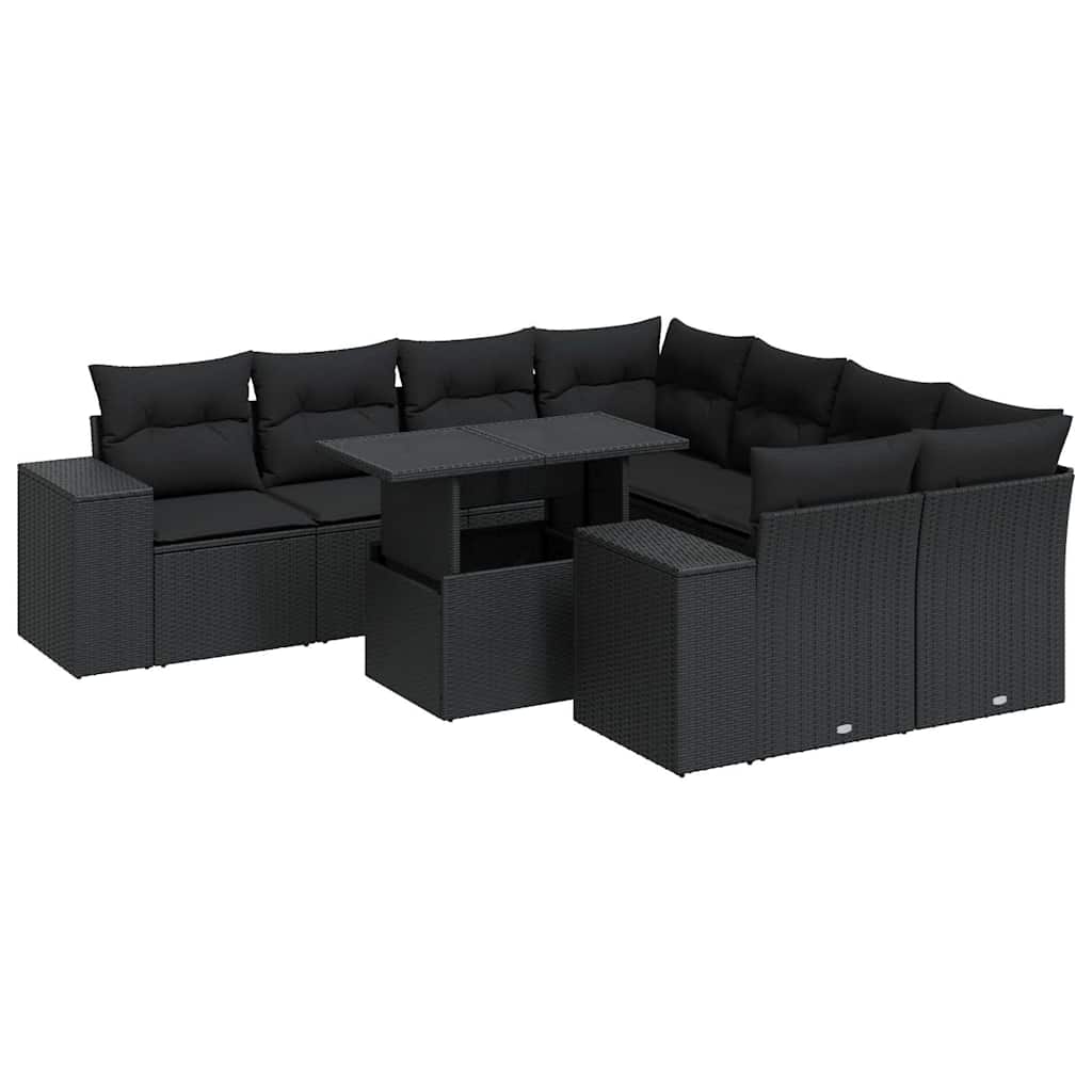 Set Divani da Giardino 9 pz con Cuscini Nero in Polyrattan | homemem39