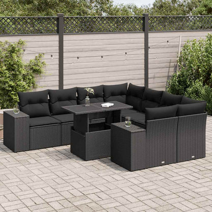Set Divani da Giardino 9 pz con Cuscini Nero in Polyrattan | homemem39