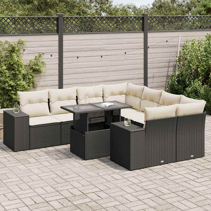 Set Divani da Giardino 9 pz con Cuscini Nero in Polyrattan | homemem39