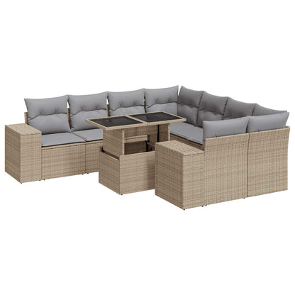 Set Divano da Giardino 9 pz con Cuscini Beige in Polyrattan | homemem39