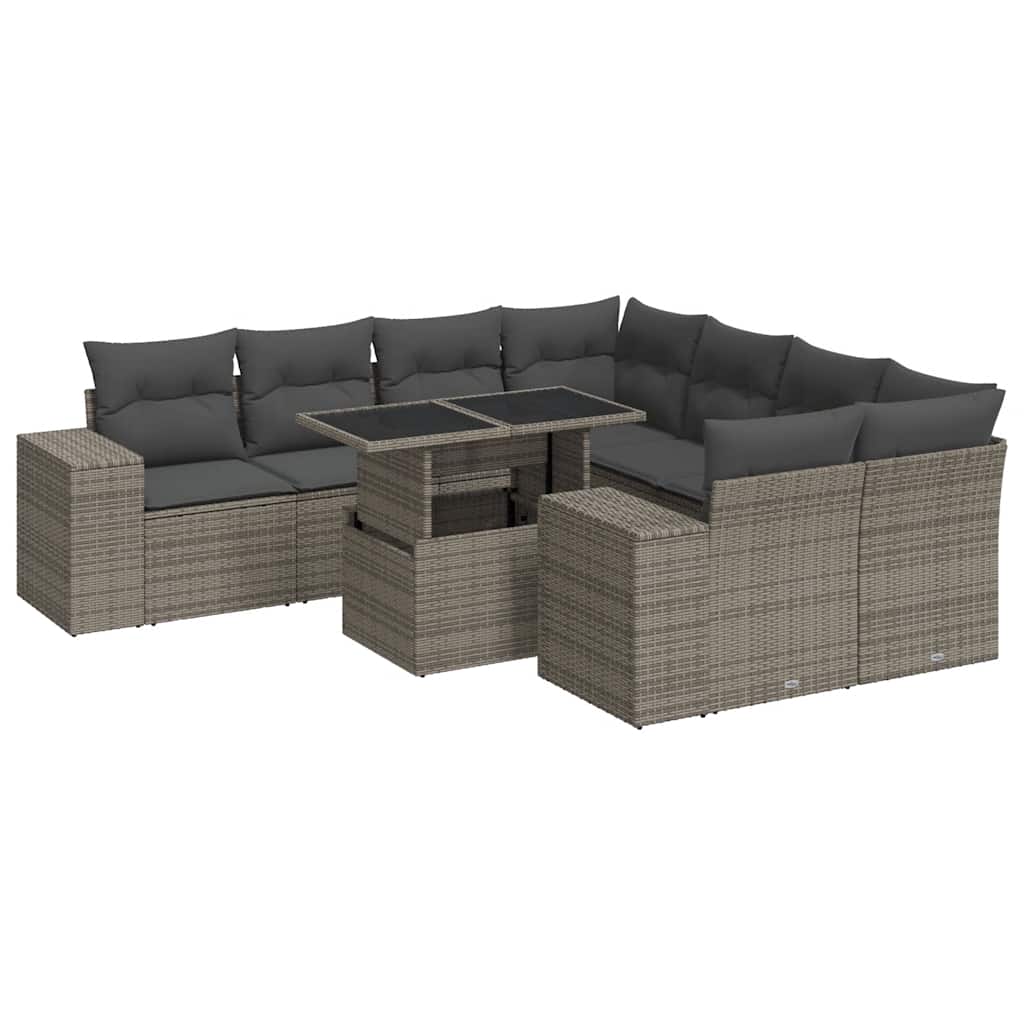 Set Divano da Giardino 9 pz con Cuscini Grigio in Polyrattan | homemem39
