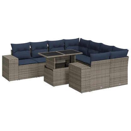 Set Divano da Giardino 9pz con Cuscini Grigio Polyrattan Acacia | homemem39
