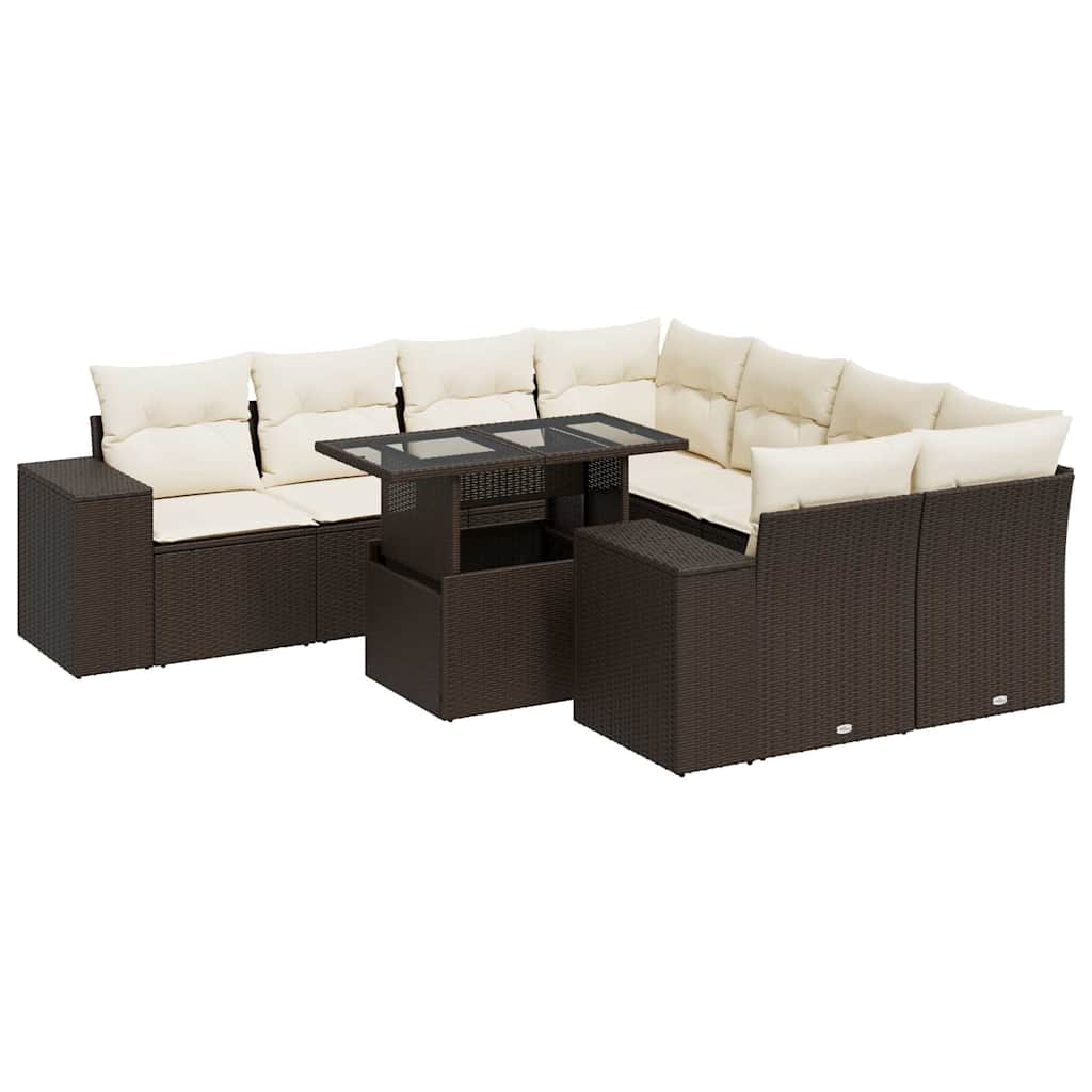 Set Divani da Giardino 9pz con Cuscini Marrone in Polyrattan | homemem39