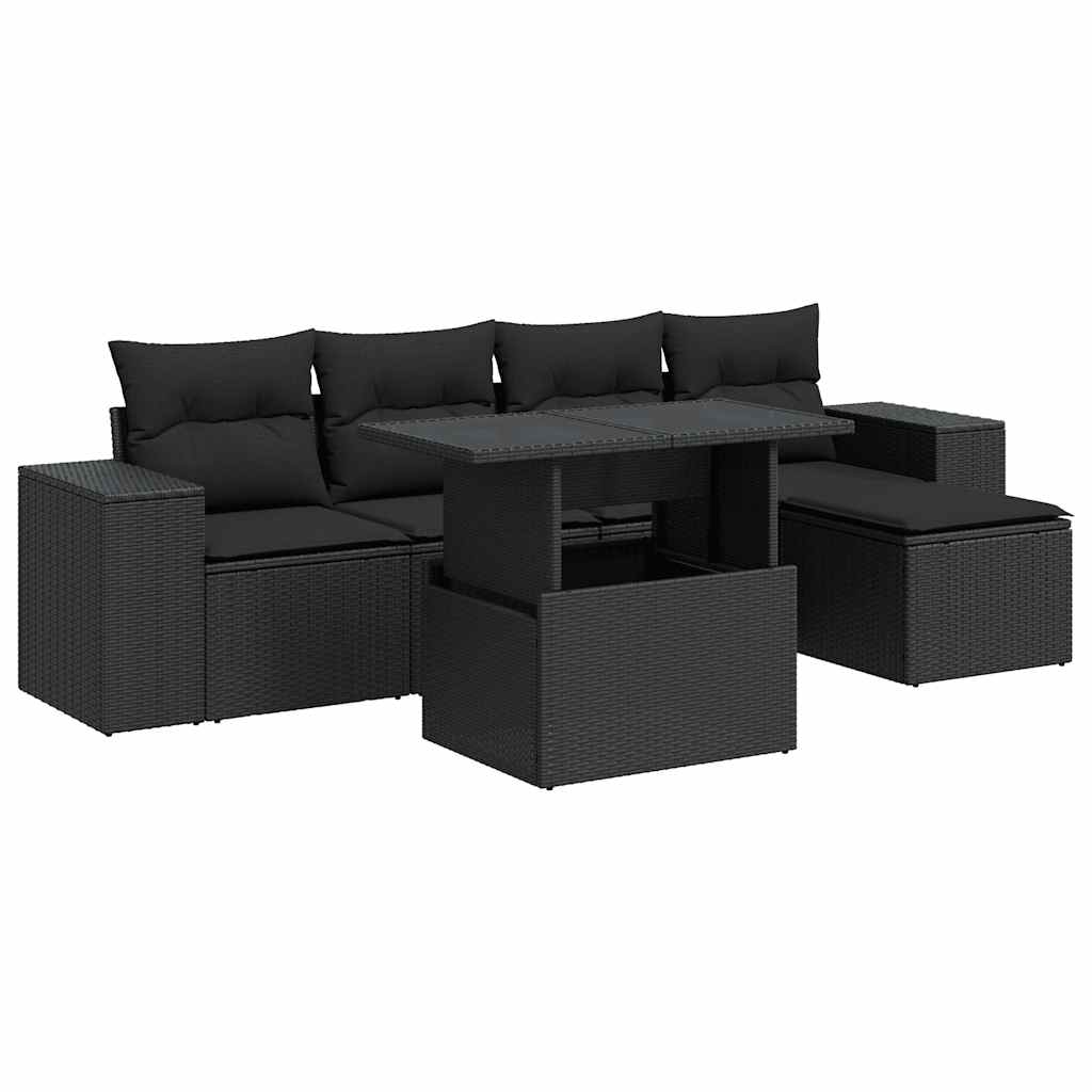Set Divano da Giardino 6 pz con Cuscini Nero in Polyrattan | homemem39