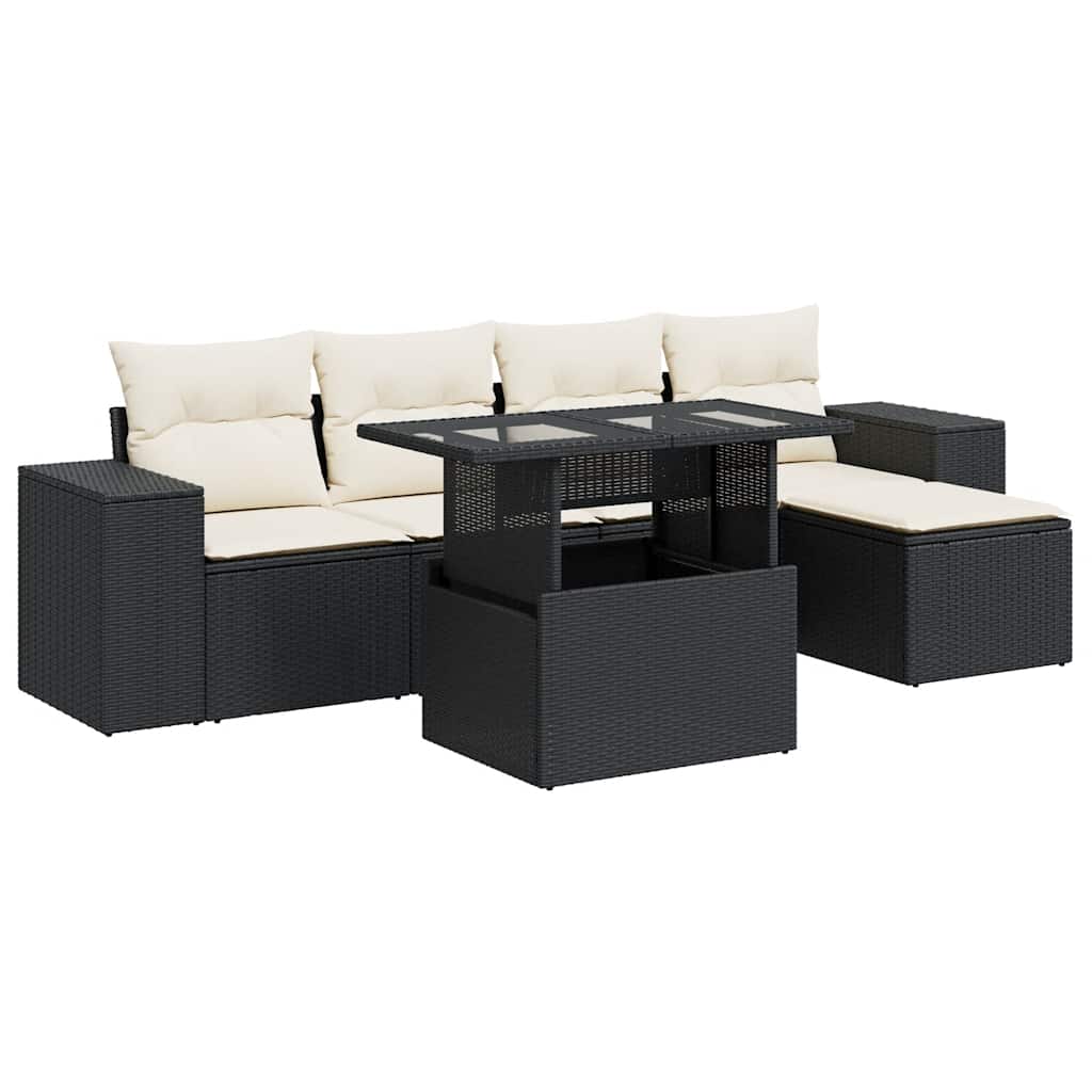 Set Divano da Giardino 6 pz con Cuscini Nero in Polyrattan | homemem39