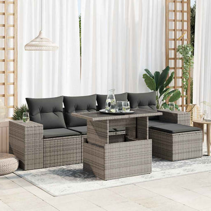 Set Divano da Giardino 6 pz con Cuscini Grigio in Polyrattan | homemem39
