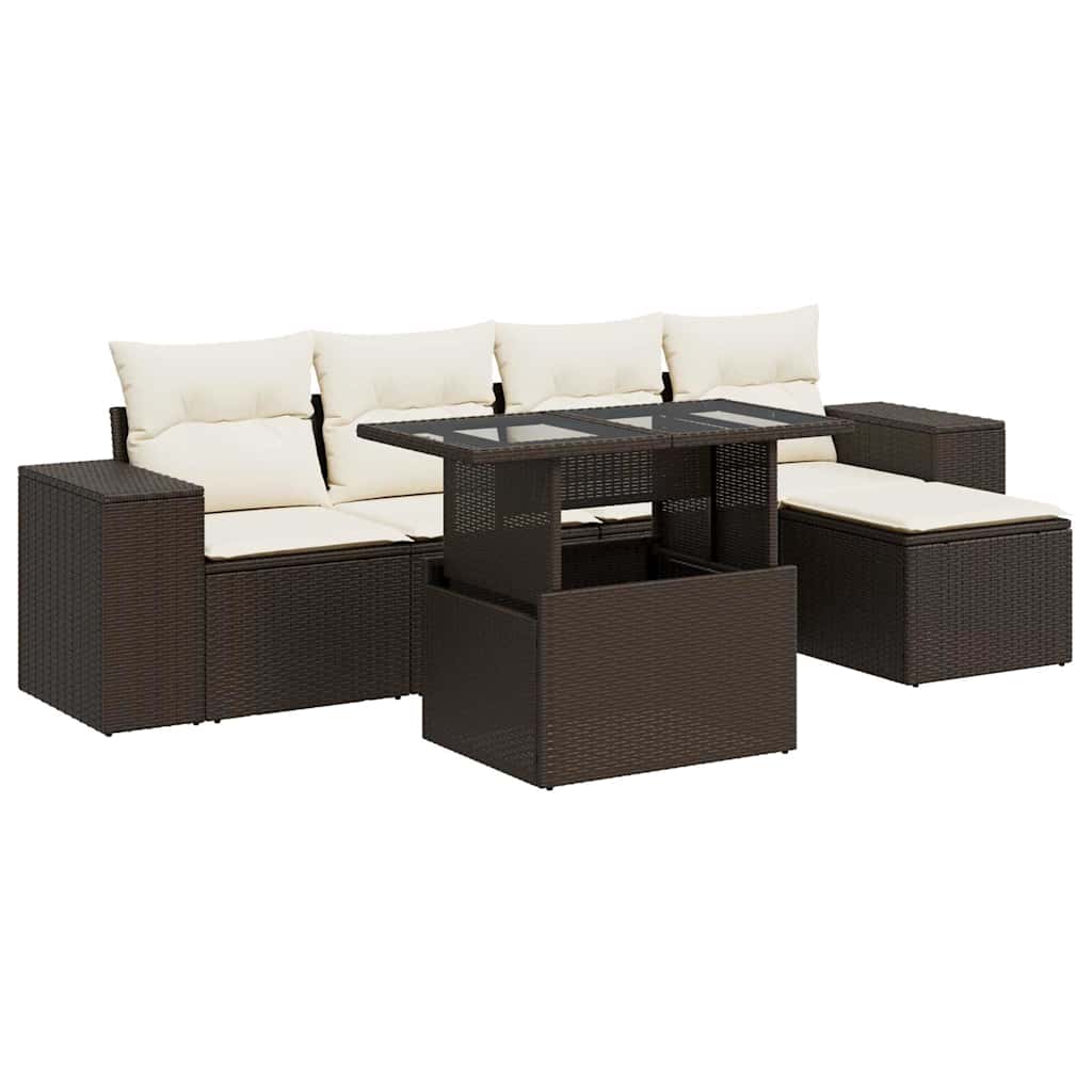 Set Divano da Giardino 6 pz con Cuscini Marrone in Polyrattan | homemem39