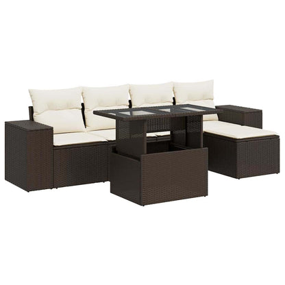 Set Divano da Giardino 6 pz con Cuscini Marrone in Polyrattan | homemem39