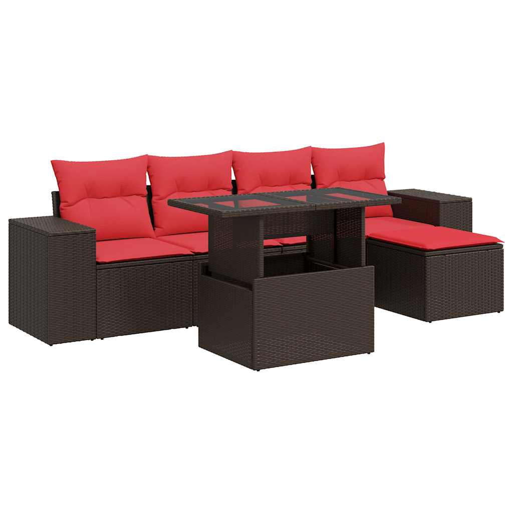 Set Divano Giardino 6 pz con Cuscini Marrone Polyrattan Acacia