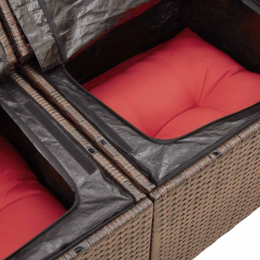 Set Divano Giardino 6 pz con Cuscini Marrone Polyrattan Acacia