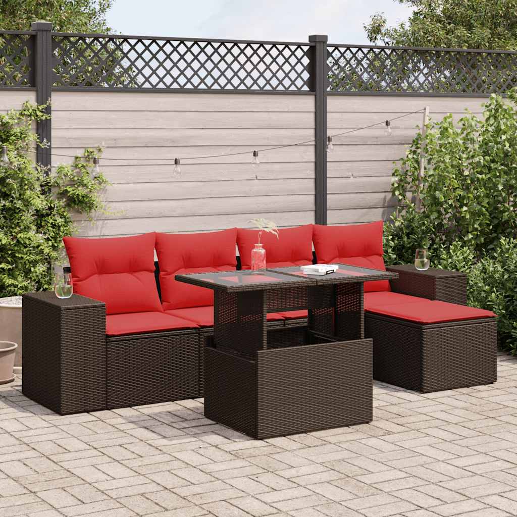 Set Divano Giardino 6 pz con Cuscini Marrone Polyrattan Acacia