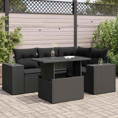 Set Divani da Giardino 5 pz con Cuscini in Polyrattan Nero | homemem39