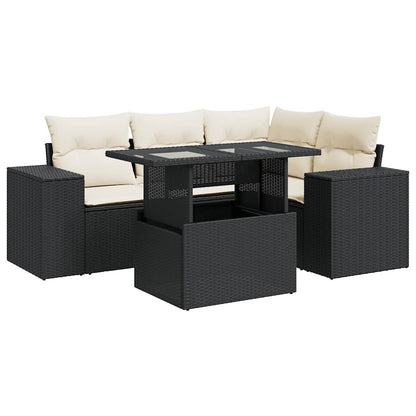 Set Divani da Giardino 5 pz con Cuscini in Polyrattan Nero | homemem39