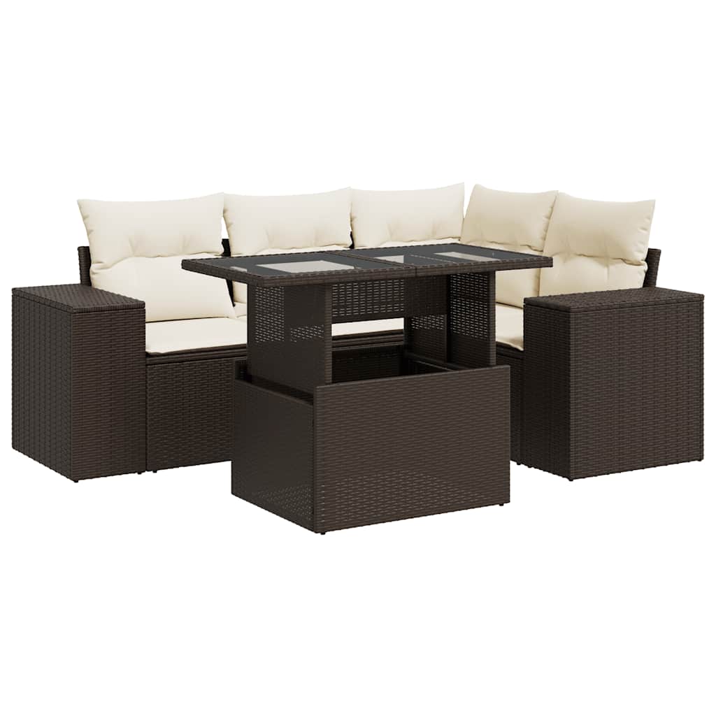 Set Divano da Giardino 5 pz con Cuscini Marrone in Polyrattan | homemem39