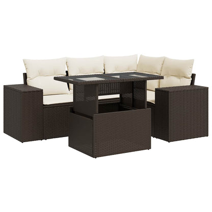 Set Divano da Giardino 5 pz con Cuscini Marrone in Polyrattan | homemem39