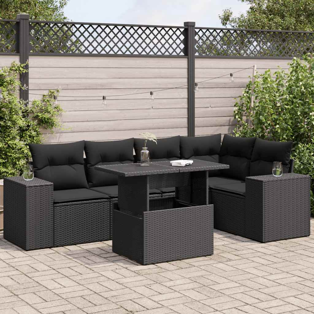 Set Divano da Giardino 6 pz con Cuscini Nero in Polyrattan | homemem39