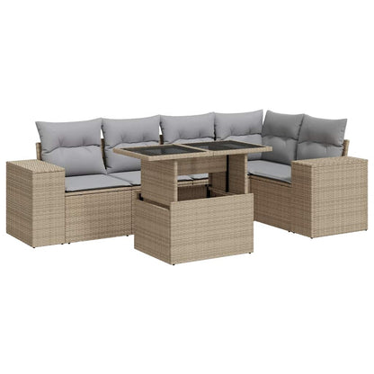 Set Divano da Giardino 6 pz con Cuscini Beige in Polyrattan | homemem39