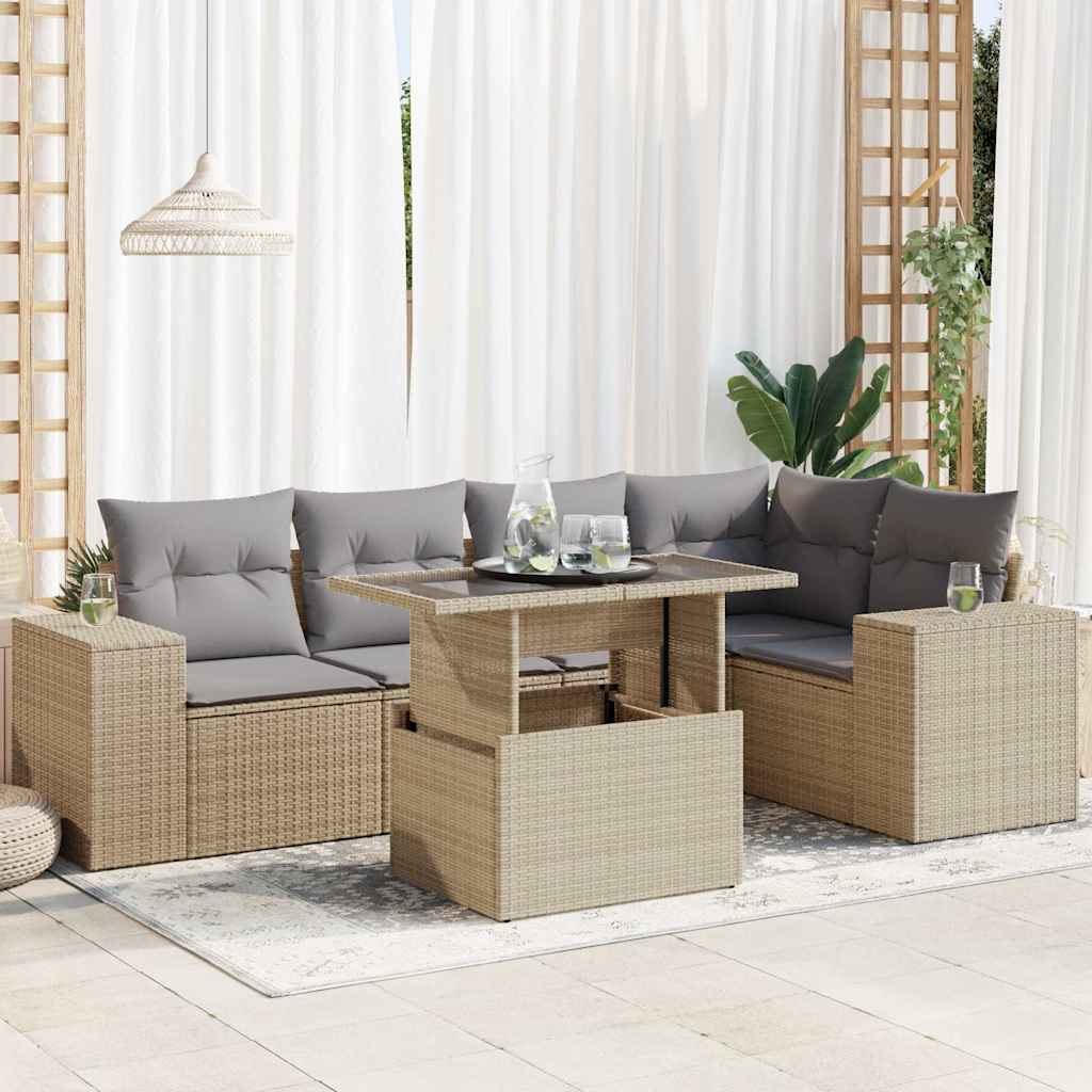 Set Divano da Giardino 6 pz con Cuscini Beige in Polyrattan | homemem39