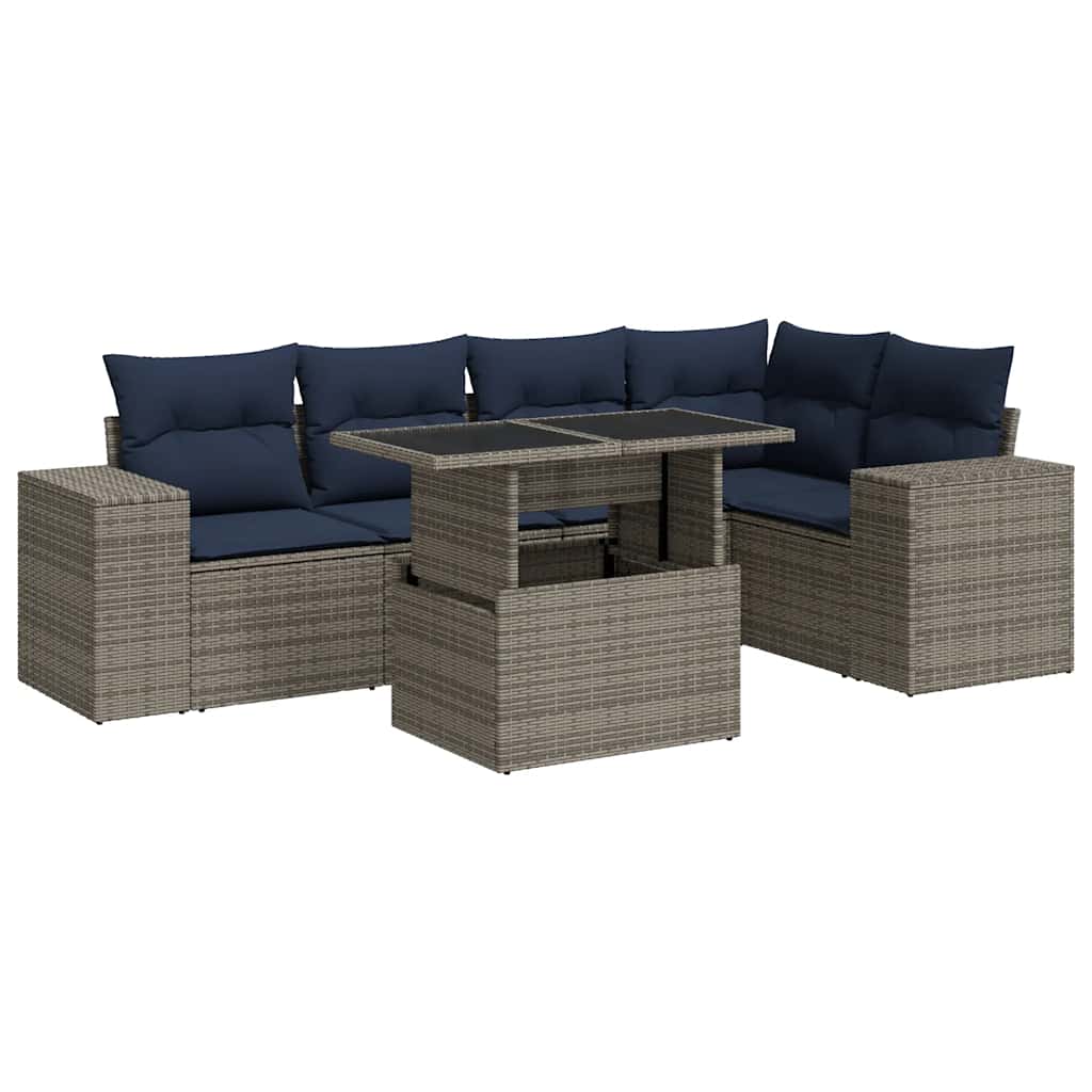 Set Divano da Giardino 6 pz con Cuscini Nero Polyrattan Acacia | homemem39