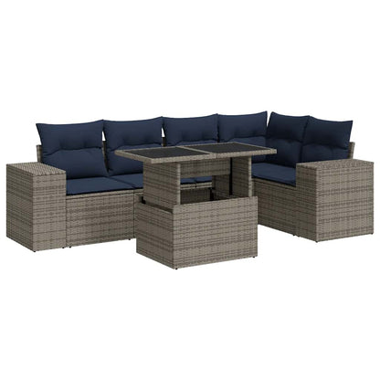 Set Divano da Giardino 6 pz con Cuscini Nero Polyrattan Acacia | homemem39