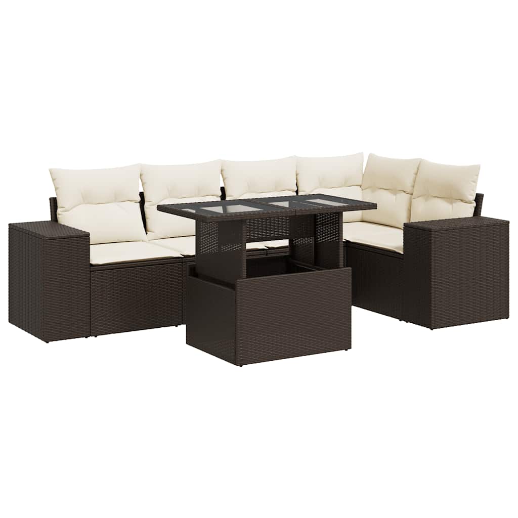 Set Divano da Giardino 6 pz con Cuscini Marrone in Polyrattan | homemem39