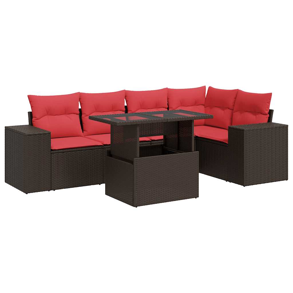 Set Divano Giardino 6 pz con Cuscini Marrone Polyrattan Acacia