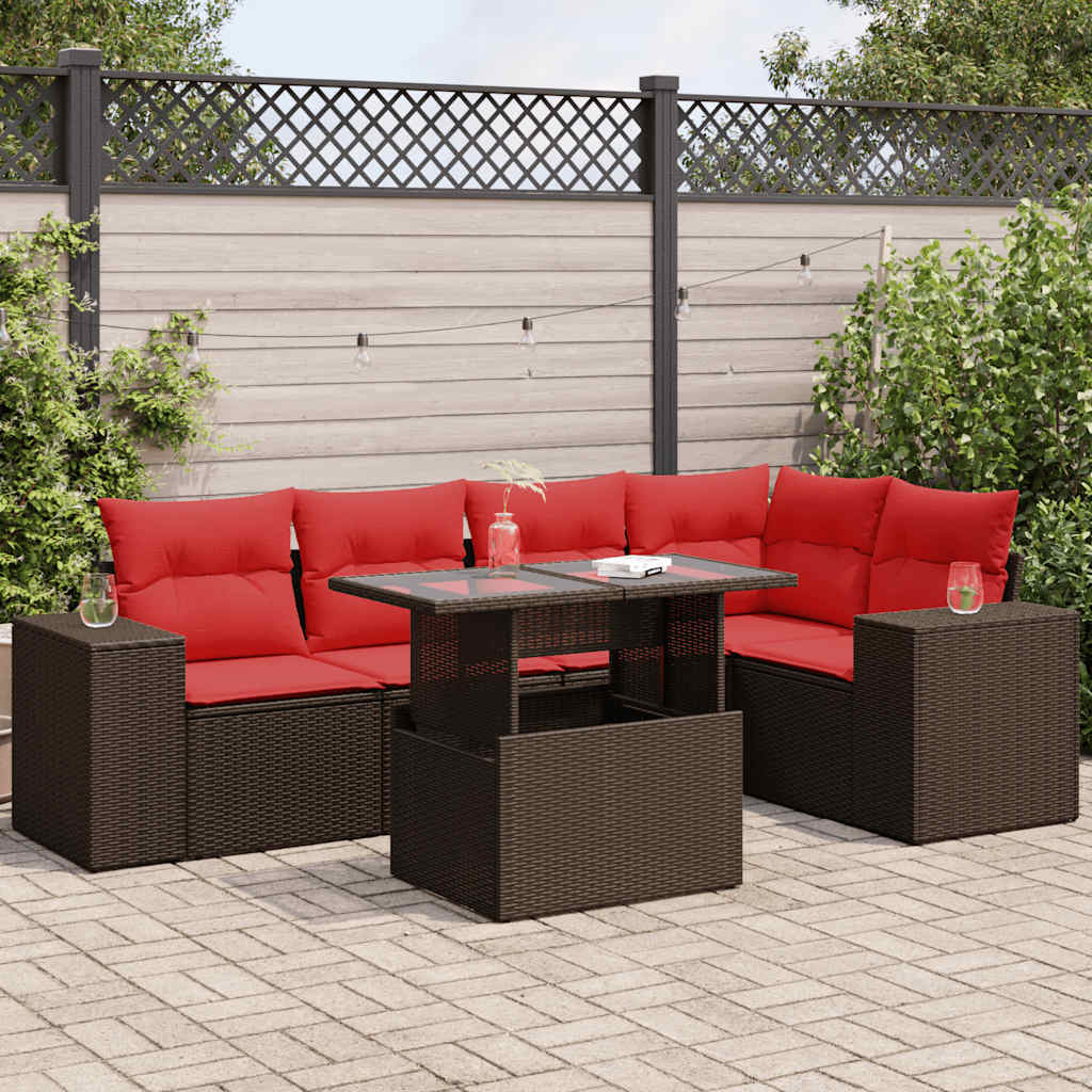 Set Divano Giardino 6 pz con Cuscini Marrone Polyrattan Acacia