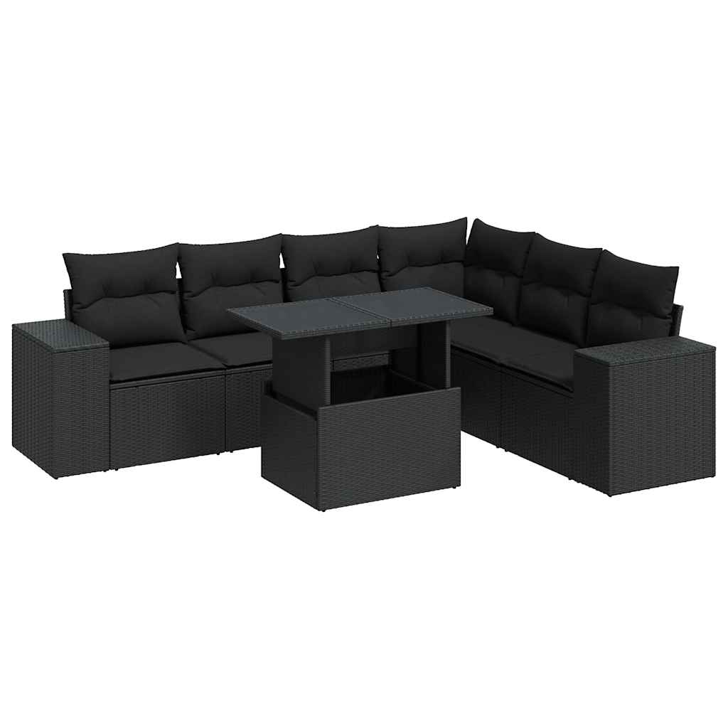Set Divani da Giardino con Cuscini 7pz Nero Polyrattan | homemem39