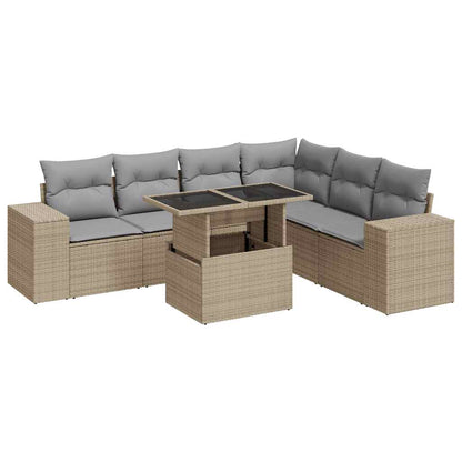 Set Divani da Giardino 7 pz con Cuscini Beige in Polyrattan | homemem39
