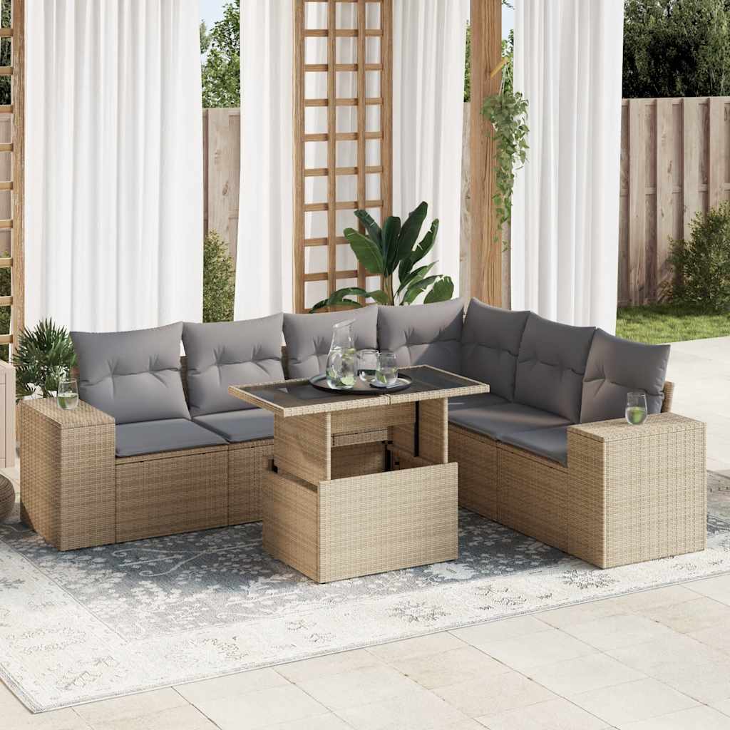 Set Divani da Giardino 7 pz con Cuscini in Polyrattan