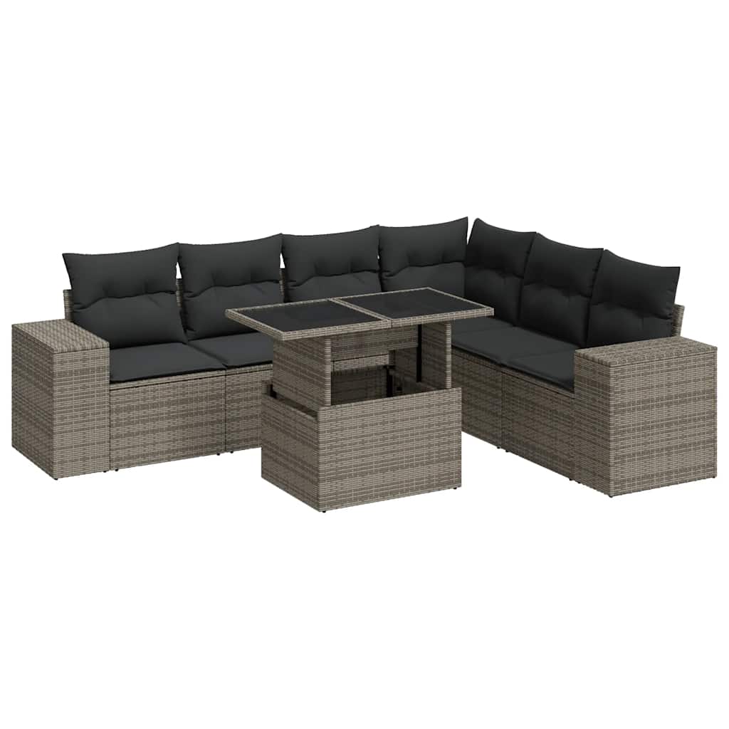 Set Divani da Giardino 7 pz con Cuscini Grigio in Polyrattan | homemem39