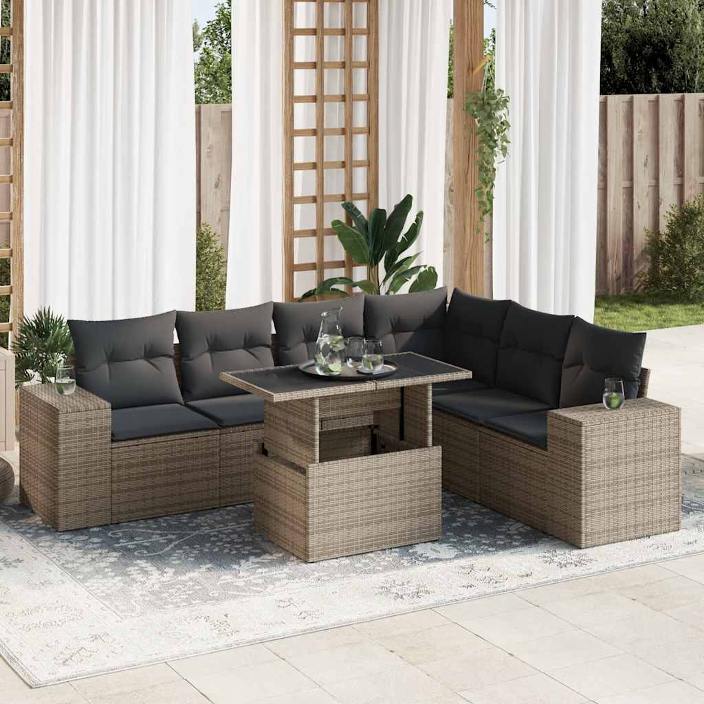 Set Divani da Giardino 7 pz con Cuscini Grigio in Polyrattan | homemem39