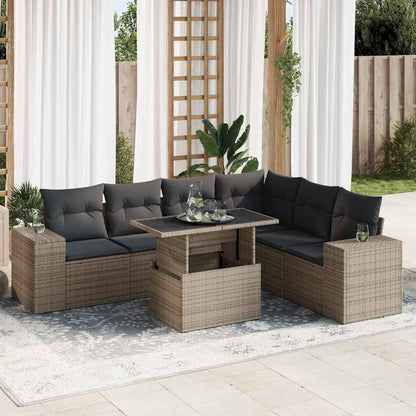 Set Divani da Giardino 7 pz con Cuscini Grigio in Polyrattan | homemem39