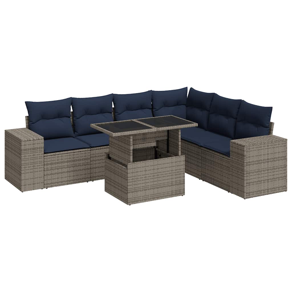 Set Divani Giardino 7 pz con Cuscini Polyrattan Grigio Acacia | homemem39