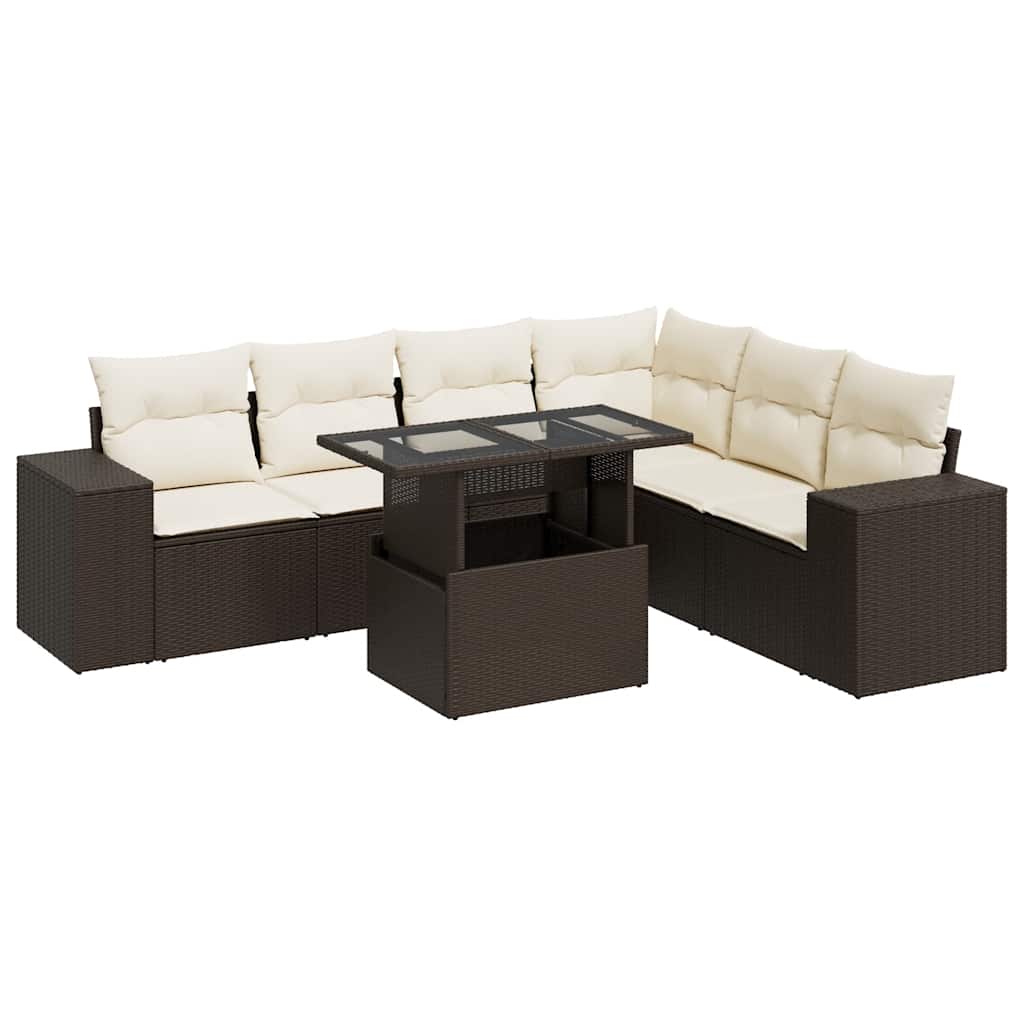 Set Divani da Giardino 7 pz con Cuscini Marrone in Polyrattan | homemem39