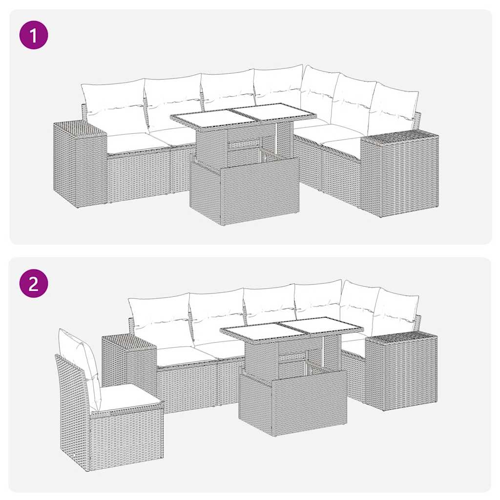 Set Divani da Giardino 7 pz con Cuscini Marrone in Polyrattan | homemem39